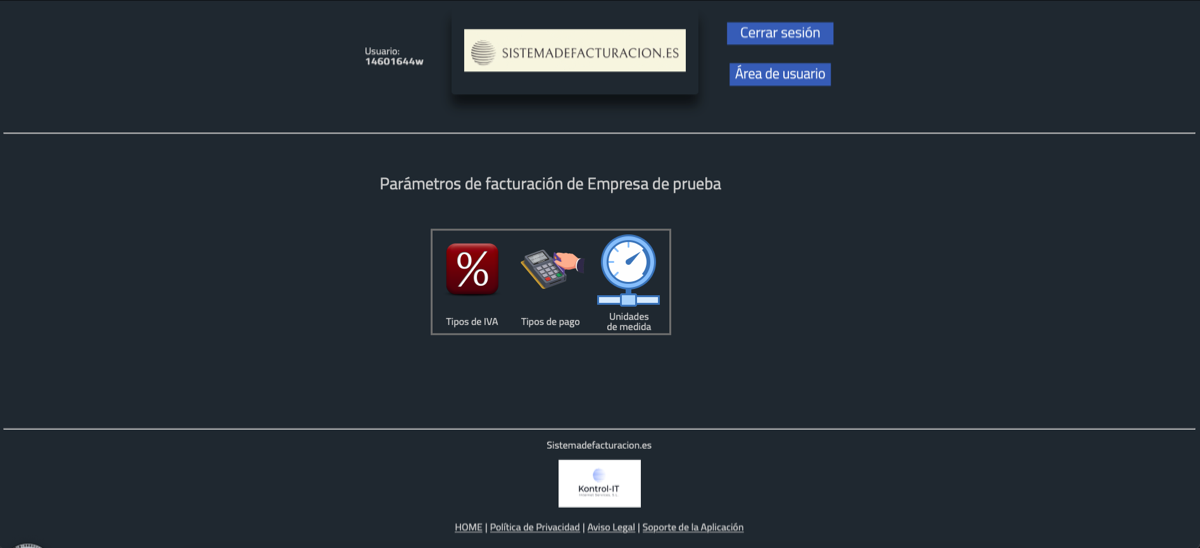 Parámetros de facturación
